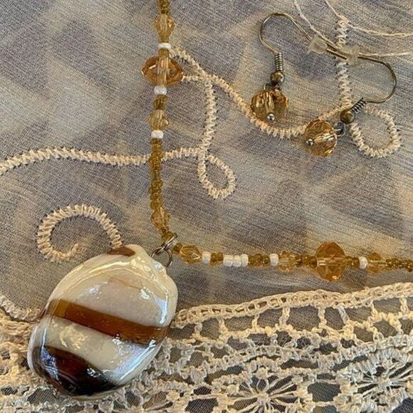 SET Vintage Art Glass, Crystal & Seed Bead Necklace & Earrings - Picture 5 of 9